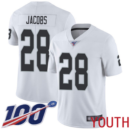 Oakland Raiders Limited White Youth Josh Jacobs Road Jersey NFL Football #28 100th Season Vapor Jersey->youth nfl jersey->Youth Jersey